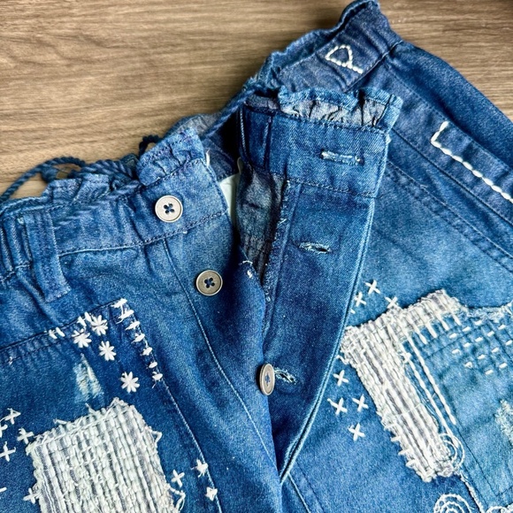 Pilcro and the Letterpress Embroidered Patchwork Washed Denim Mini Skirt Size M - Picture 4 of 16